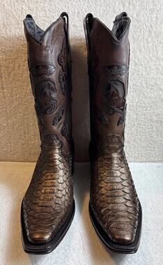 Texas Country Platino Python Brown Leather boots Men Size 8.5 Mex. 27.5